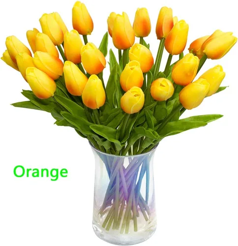 Vista 6 de 30 tulipanes artificiales, flores de tacto real, multicolor, tulipanes falsos de Holanda de poliuretano, ramo de tulipanes de látex, flores de látex