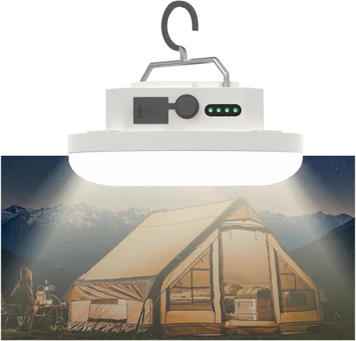 Vista 8 de Linterna LED recargable ultra brillante, luz colgante portátil con carga USB C, IPX5 impermeable, base magnética y gancho para campamento, glamping