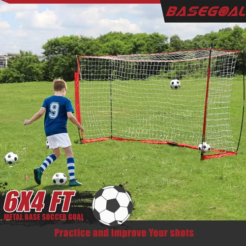 Vista 3 de BaseGoal Portería de Fútbol, Red de Fútbol, Porterías de Fútbol para Patio Trasero, con Marco de Lazo, Base Metálica Plegable y Escalera de Agilidad