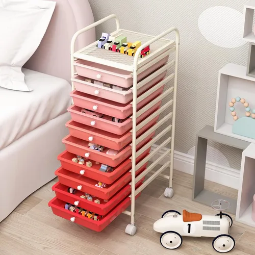 Vista 44 de DREAMADE Carrito rodante con cajones de almacenamiento, carrito utilitario con cajones de plástico extraíbles, ruedas con cerradura, carrito de arte