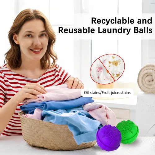 Vista 8 de Juego de 2 bolas de lavandería ecológicas para lavadora, alternativa de detergente natural para limpieza del hogar, suaves para ropa y telas