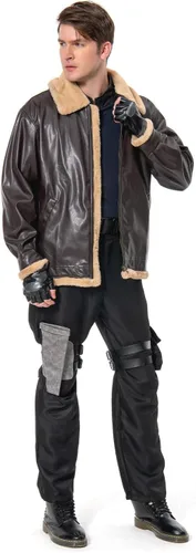 Vista 3 de Chaqueta de cosplay para hombre, pantalones, uniforme superior, cinturón marrón, guantes, disfraz de Halloween