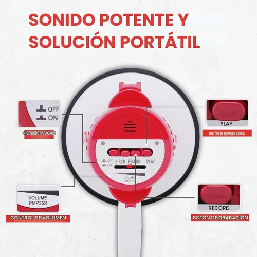 Vista 8 de Pyle-Pro PMP35R megáfono profesional con sirena y grabadora de voz