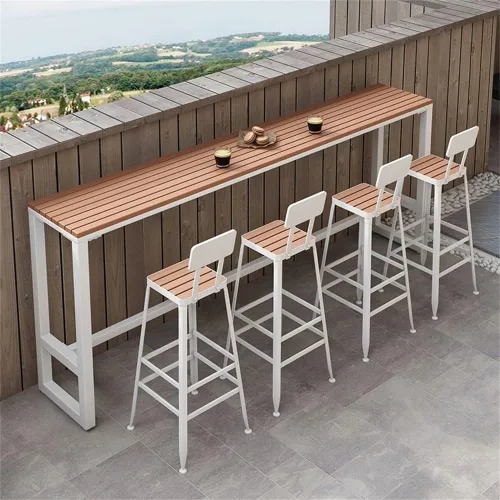 Vista 10 de LAKIQ Moderna mesa rectangular de bar para exteriores con caballete para exteriores, mesa de altura de pub para patio, mesa de madera fabricada