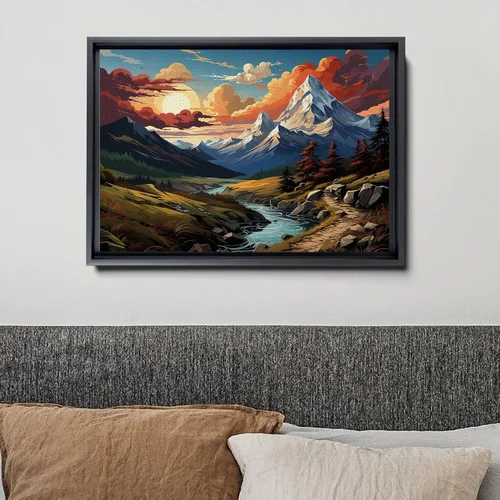 Vista 4 de Watercolor Panoramic Landscape Canvas Print, Framed Canvas, Colorful Nature Art
