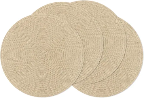 Vista 113 de SHACOS Juego de 4 manteles individuales redondos lavables de 15 pulgadas, de algodón, poliéster, trenzados, para mesa de comedor, boda, decoración
