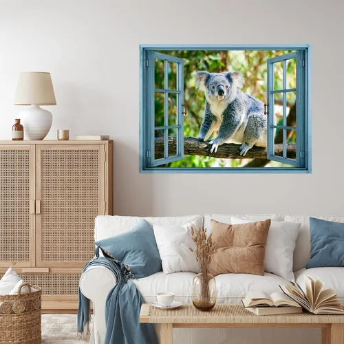 Vista 3 de wall26 Adhesivo de pared removible/mural de pared, vista de ventana, koala gris australiano en bosque, árboles, animales, naturaleza, fotografía