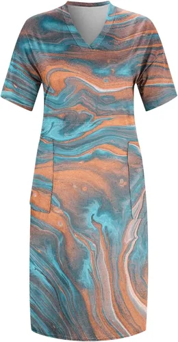 Vista 2 de BTLYUIOAPE Vestidos para mujer 2023 con estampado africano talla grande, vestido Dashiki de manga corta, cuello en V, bolsillos, vestidos hasta