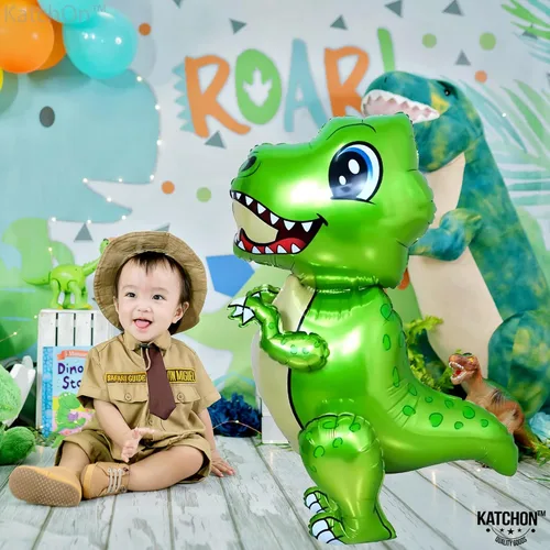 Vista 9 de KatchOn, Globo grande de dinosaurio verde – 25 pulgadas, globo TRex Globos de dinosaurio para fiesta de cumpleaños Decoraciones de fiesta