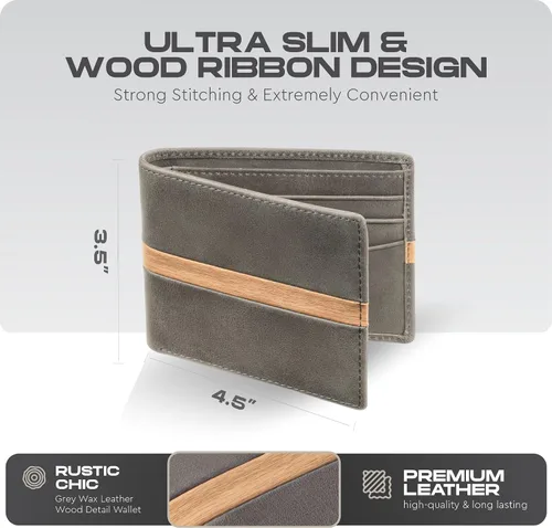 Vista 2 de Cartera para hombre Cartera delgada de piel auténtica con RFID Regalo para hombres empaquetado en elegante caja de regalo
