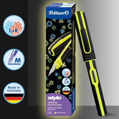 Vista 6 de Pelikan Pluma estilográfica 939850, estilo neón, primavera M, amarillo