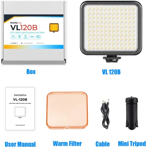 Vista 7 de Mettlelite VL120B Kit de luz LED de video regulable, continuo, portátil, para cámara, iluminación de fotografía, luz de video recargable con trípode