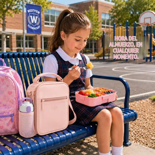 Vista 5 de Bolsa de almuerzo para niños, lonchera aislada de PU con correa