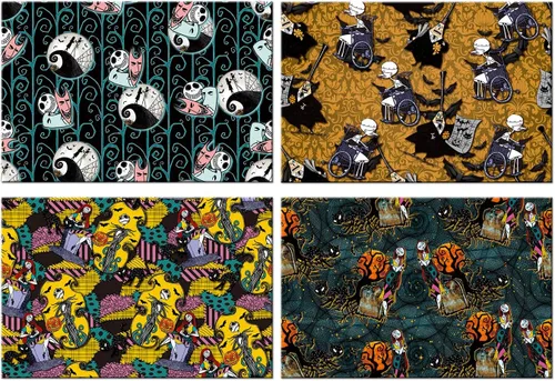 Vista 2 de Juego de 4 manteles individuales de Halloween, con temática de pesadilla, resistentes al calor, lavables, para cocina, mesa de comedor, manteles