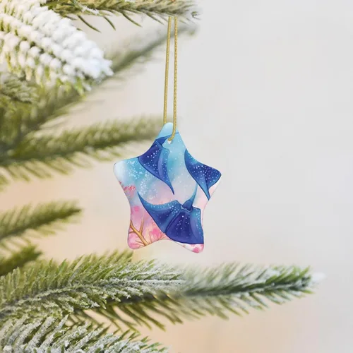 Vista 13 de Adornos de árbol de Navidad colgantes de mariposa morada, adornos de cerámica, decoración de porcelana de Navidad, adorno colgante para el hogar