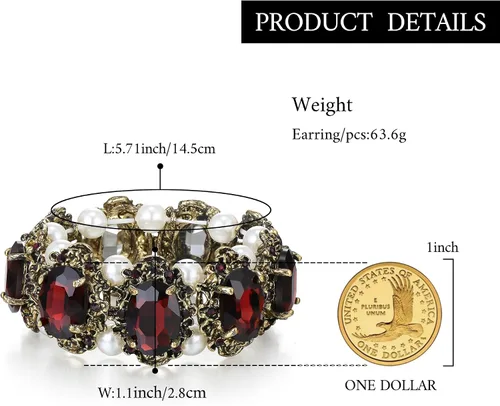 Vista 6 de BriLove Pulsera elástica ovalada inspirada en camafeo con perlas de imitación de cristal de estilo victoriano