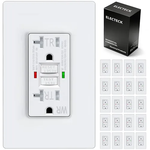 Vista 15 de ELECTECK - Paquete de 10 salidas GFCI de 20 amperios, resistente a manipulaciones (TR), receptáculos GFI de autocomprobación con indicador LED