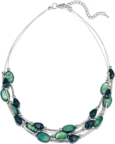 Vista 20 de PEARL&CLUB Collar de cristal en capas para mujer, gargantilla con cadena de plata gruesa, regalos de cumpleaños para mujer