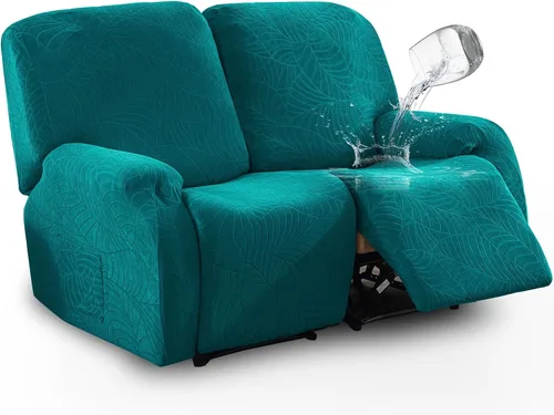 Vista 29 de vctops Funda repelente al agua para silla reclinable de 4 piezas con bolsillo lateral, diseño de hojas de jacquard, elástica, suave, protector