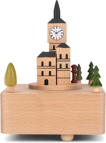 Vista 3 de Cottage Garden Big Ben - Figura musical de madera de madera de haya, 6 pulgadas