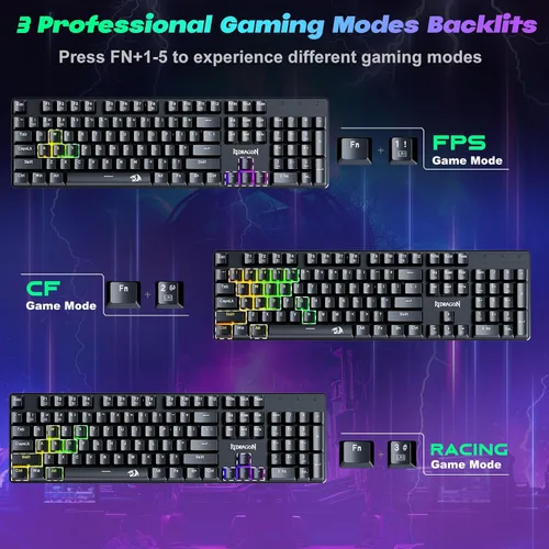 Vista 7 de Redragon Teclado Mecánico para Juegos con Cable, 11 Modos Retroiluminados Programables, Interruptor Rojo Intercambiable en Caliente, Anti-Ghosting
