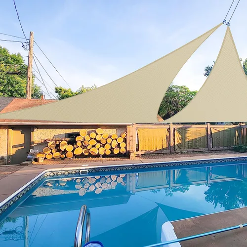 Vista 12 de E&K Sunrise 2 x 2 x 2 pies Toldo de sol triangular, toldo de sombra con bloqueo de rayos UV para patio, jardín y exterior (marrón)