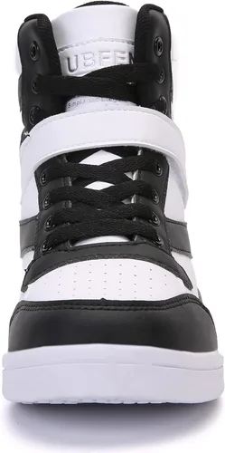 Vista 4 de UBFEN Zapatos deportivos para mujer, con soporte de tobillo alto, color vibrante, tacón de cuña oculto, estilo retro de los años 80, zapatos