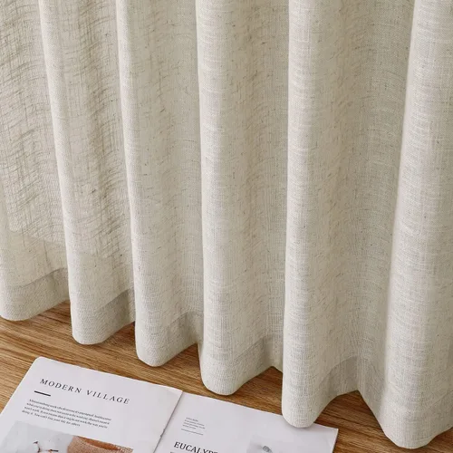 Vista 6 de Turquoize Cortinas traslúcidas de lino natural con pestaña superior de 63 pulgadas, cortinas filtrantes de luz y cortinas para sala de estar Marfil
