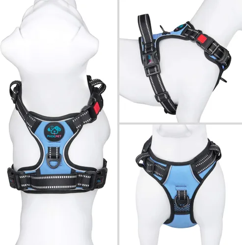 Vista 2 de PHOEPET Arnés para perro sin tirones, chaleco reflectante ajustable con asa de entrenamiento, bolsillo para identificación con nombre, 2 ganchos