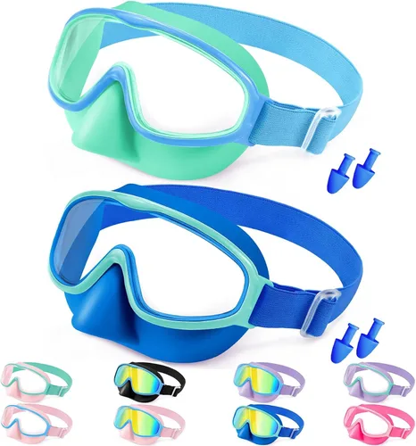 Vista 11 de Vvinca Kids Goggles with Nose Cover for 3-12,Comfort Fabric Strap Wide View 03-negro azul y rosa azul