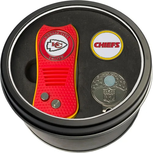 Vista 9 de Team Golf Set de regalo NFL Herramienta de divot de hoja conmutadora, clip de tapa y 2 marcadores de bola de esmalte de doble cara, diseño Multi