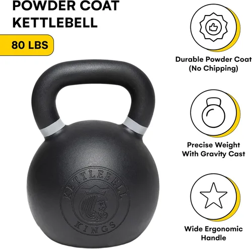 Vista 2 de Kettlebell Kings Pesas rusas con recubrimiento en polvo de 5-90 libras Equipo de gimnasio de entrenamiento y conjuntos de entrenamiento de fuerza