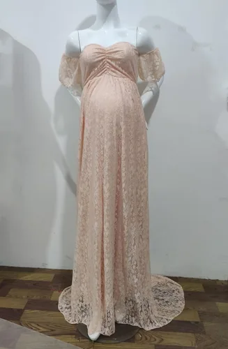 Vista 4 de ZIUMUDY Fotografía Vestido de maternidad fuera del hombro Encaje Baby Shower Vestido de novia embarazada