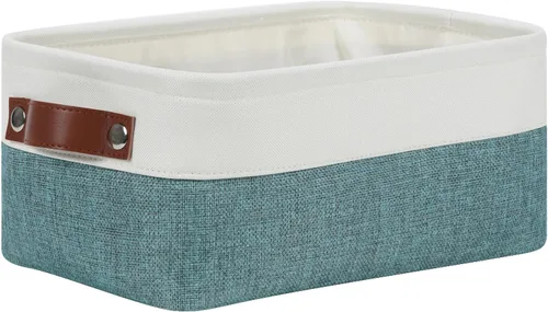 Vista 45 de DULLEMELO Cesta de almacenamiento pequeña para estantes, pequeña cesta plegable de tela rectangular para estantes, armarios, guardería, hogar Beige