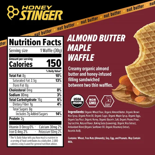 Vista 2 de Honey Stinger Gofle de arce de mantequilla de almendra orgánica, estroopwafel energético para ejercicio, resistencia y rendimiento, nutrición