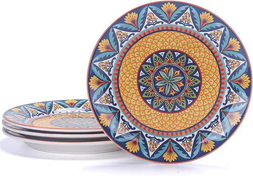 Vista 12 de Bico Blossom Symphony - Juego de 4 platos de ensalada de 8.75 pulgadas de cerámica, platos de postre para ensalada, aperitivo, guarniciones, aptos