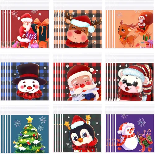 Vista 15 de FEBSNOW 450 bolsas de dulces de Navidad, bolsas autoadhesivas de celofán, bolsas de plástico para galletas para Navidad, fiestas, regalos