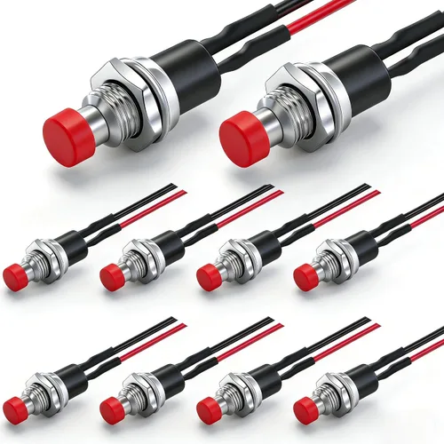 Vista 9 de Twidec /6 unids interruptor de botón momentáneo de 0.472 in agujero de montaje de 1/2 "encendido apagado mini redondo impermeable negro con cables