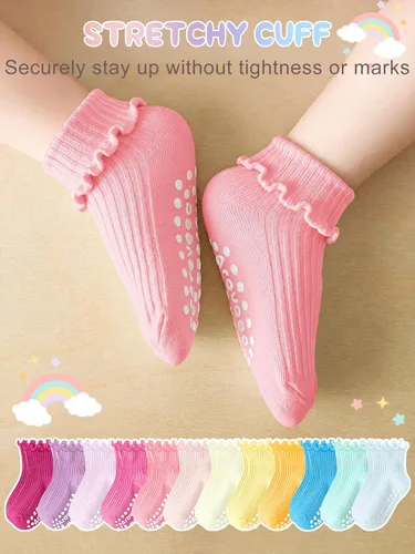 Vista 2 de Calcetines para niñas pequeñas, paquete de 12 calcetines de algodón para bright rainbow
