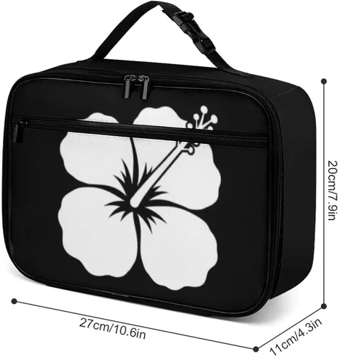 Vista 5 de Lonchera reutilizable con diseño de flores de hibisco blanco, bolsa de almuerzo aislada, lonchera para comida y alimentos, bolsa de mano