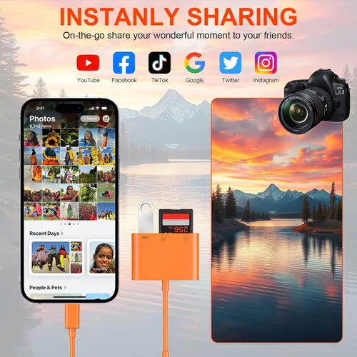 Vista 6 de Lector de tarjetas SD USB C para iPhone, adaptador de cámara digital tipo C