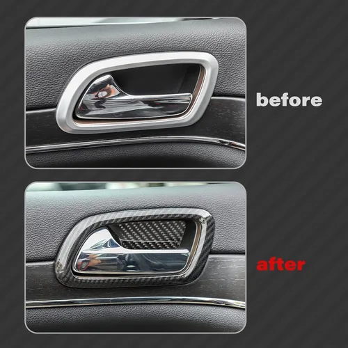 Vista 5 de x xotic tech Cubierta decorativa para manija de puerta interior, patrón de fibra de carbono, compatible con Jeep Grand Cherokee 2011 2012 2013 2014