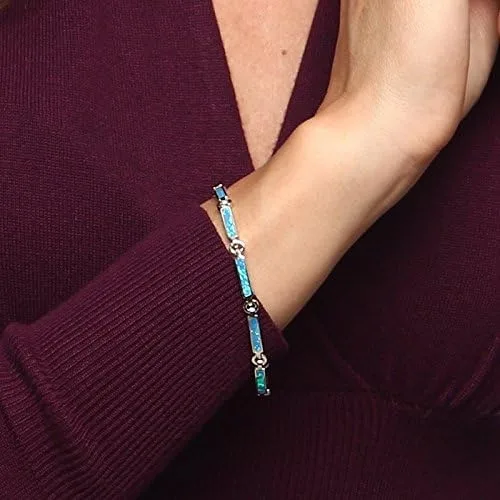 Vista 2 de Pulsera de plata de ley de 70in con ópalo azul