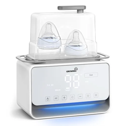 Vista 9 de Grownsy - Calentador de biberones rápido 10 en 1, control preciso de temperatura, con pantalla LCD, temporizador, descongelación, esterilización