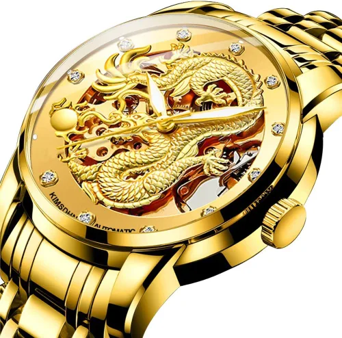Vista 9 de Weicam Reloj de lujo mecánico de lujo con esqueleto automático automático de acero inoxidable Lumious reloj de dragón tallado con esfera de diamante