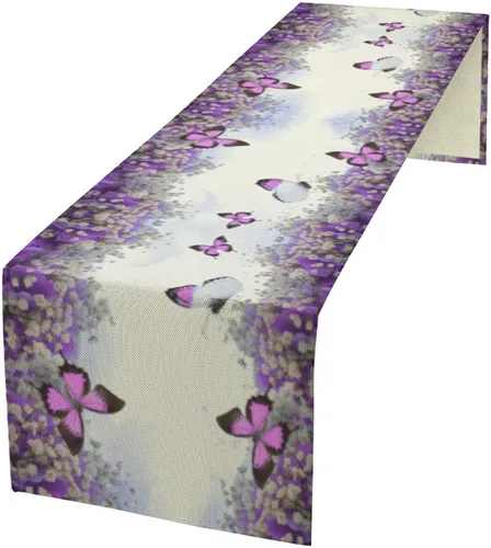 Vista 19 de Camino de mesa de mariposa, acuarela púrpura con mariposas de ensueño, camino de mesa para el hogar, interior, exterior, cocina, fiesta, decoración
