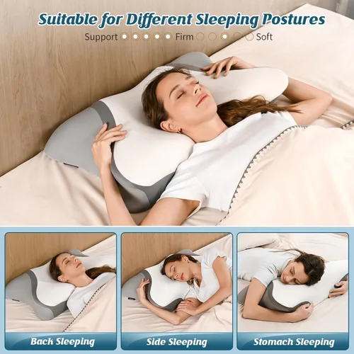 Vista 7 de Almohada cervical para el cuello, almohada refrescante para aliviar el dolor de cuello, almohada ergonómica para dormir de lado, almohadas de espuma
