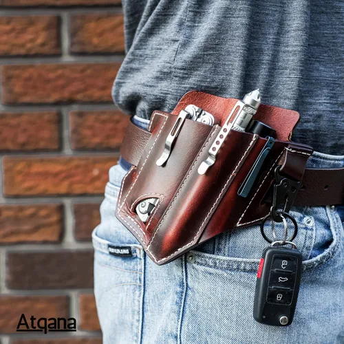Vista 7 de Funda multiherramienta para cinturón (cuero de primera calidad) - Organizador de bolsillo EDC Funda Leatherman Bolsa multiherramienta de cuero