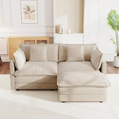 Vista 27 de Sofá modular de felpilla de 111.4 pulgadas, moderno juego de sofá de 3 asientos con asiento profundo, cómodo sofá nube con cojín de espuma doble