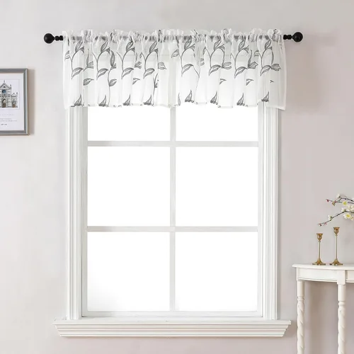 Vista 62 de VISIONTEX 2 paneles de cortinas traslúcidas de 63 in de largo, cortinas de gasa semitransparentes bordadas con hojas florales beige, bolsillo